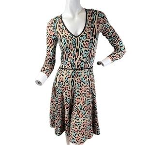 BCBGMAXAZRIA Leopard Print Fit and Flair Skater Dress Size Small